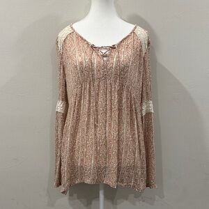 Hollister Lace-Trimmed Floral Blouse - Tan